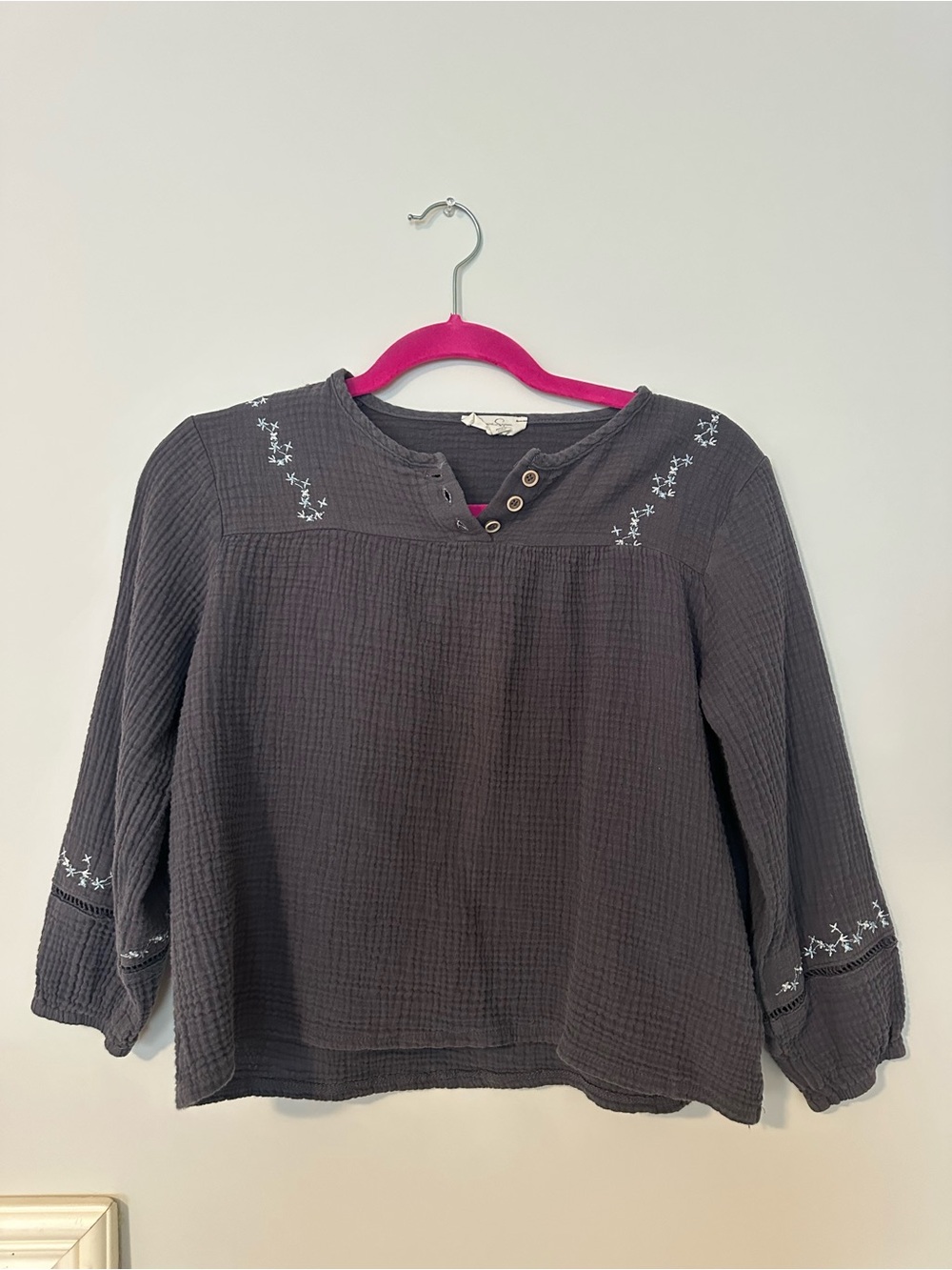 Jessica Simpson Charcoal Embroidered Long-Sleeve Tunic